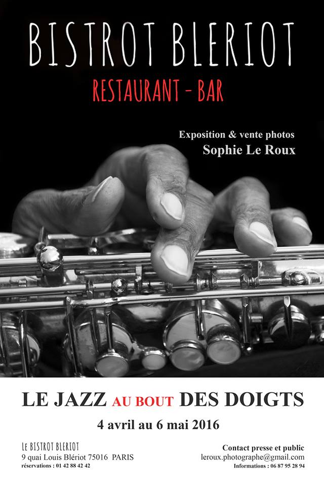 Sophie Le Roux - Affiche de l'exposition Le jazz au bout des doigts au Bistrot Bleriot - Paris, 2016