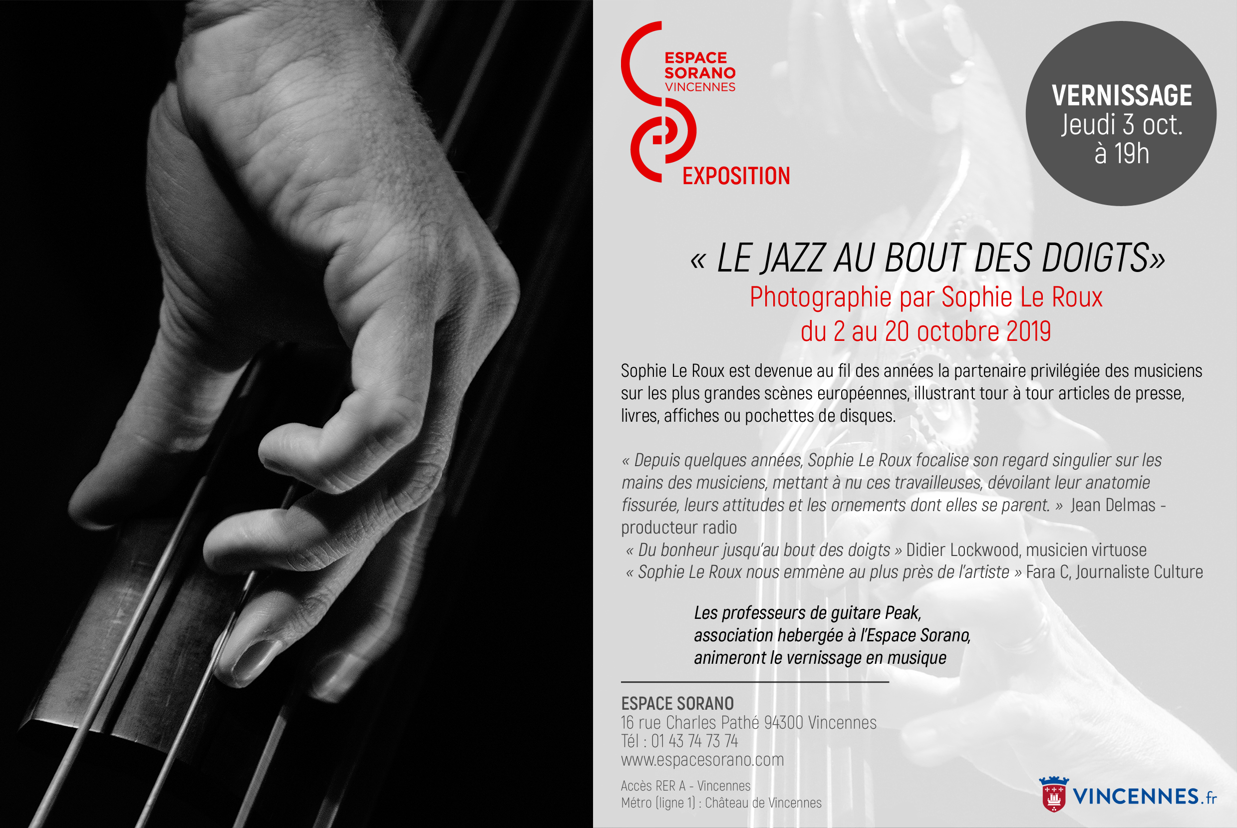 Invitation Exposition Le Jazz au bout des doigts Espace Daniel Sorano Vincennes Octobre 2019 | ©SophieLeRoux