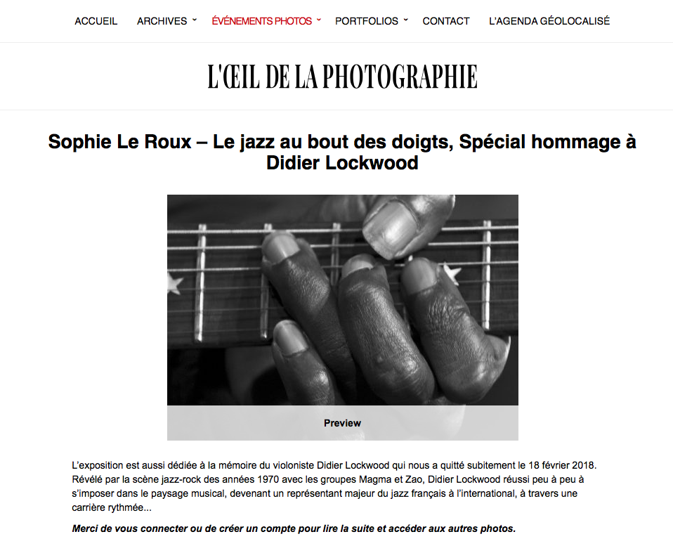 Article l'Oeil de la Photographie 2019 | ©SophieLeRoux